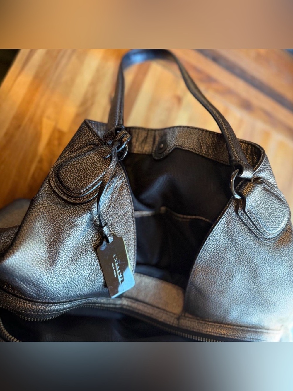Coach Edie 31 Metallic Gunmetal Pebbled Leather Shoulder Bag 33520 - Picture 8 of 10